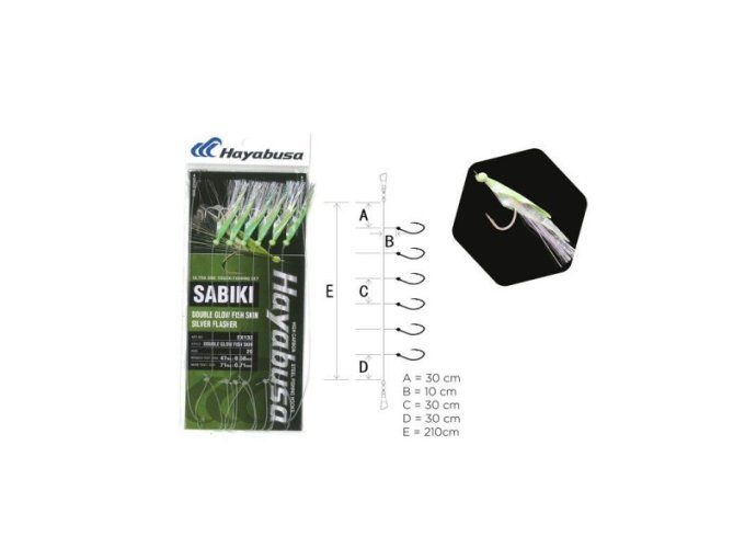 Sabiki Hayabusa EX132 peau phosphorescente & flasher argent – 6 hameçons
