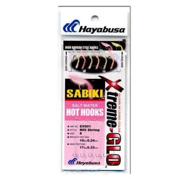 Sabiki Hayabusa EX001 Xtreme-GLO Mix Shrimp S - 6 hameçons
